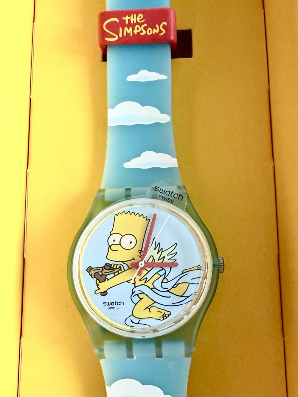💘 NIB Swatch x The Simpsons ANGEL BART Watch ⌚️ Box & Papers | Collector Edition
